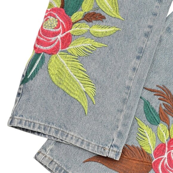 VeryRare Sakura Demi Jeans Size M Blue Pants Denim Embroidered Cherry Blossom - Picture 13 of 16